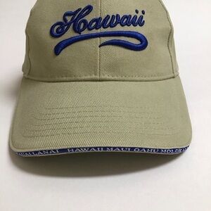 Hawaii Surfware Hat Khaki Blue Embroider Dad Cap Islands Written Brim All Cotton
